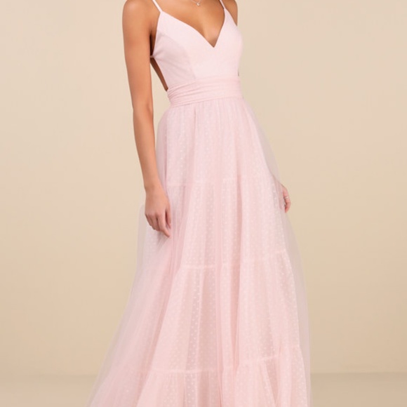 Lulus Liana Light Pink Swiss Dot Tulle Maxi Dress - Size M - Picture 1 of 3